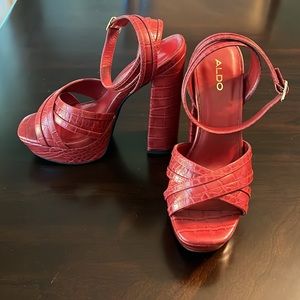 ALDO Women's Red Croc-Embossed Platform Sandals